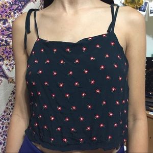 Brandy Melville Black Floral Dena Tie Tank Top